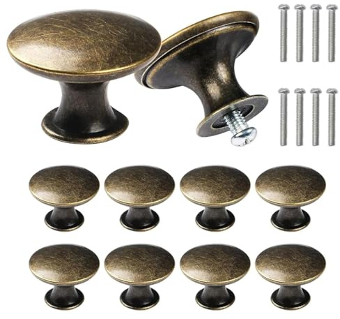 yufana Confezione da 8 Maniglie Per Mobili Vintage, Maniglie Per Cassetti Rotonde Vintage, Pomelli Per Mobili, Pomelli Per, Maniglie Per Porte di Mobili Rotonde da 30 Mm Con 8 Viti (Bronzo)