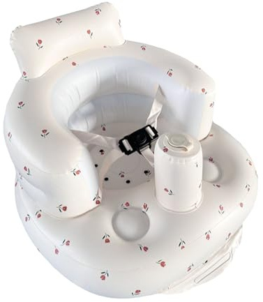 WJWINER Siège Bébé Gonflable, Pour Bébés de 3 Mois et Plus, Avec Harnais, Chaise Portable Gonflable pour Bébé, en PVC Blanc