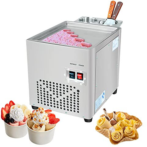 SaryEdge Gelatiera Commerciale, Macchina per Yogurt saltato in Padella da 220 W, Macchina per saltato in Padella con teglia Singola da 35 x 25 cm, Macchina per friggere, fritta per n(