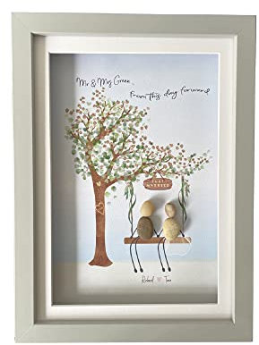 PEBBLE ART Custom framed wedding or enagagement couple.