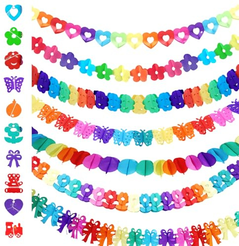 Girlande aus farbigem Papier – 10 Stück Banner für Dekoration von Party, Karneval und Geburtstag