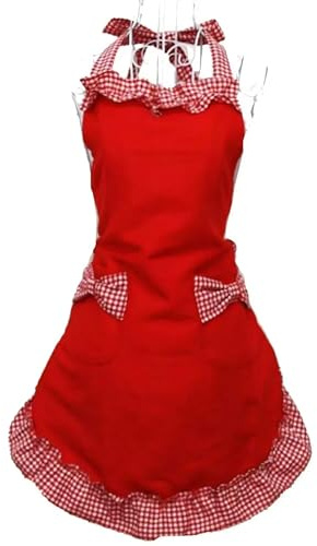 Wasise Red Apron - Valentines Apron, Cotton Aprons for Women with Pockets, Strawberry Shortcake Costume, Cute Kitchen Cooking Aprons for Women, Sexy Valentines Day Gifts for Her, Mothers Day Gifts