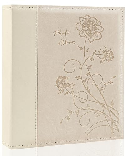 Photo Album 8x10 Clear Pages Pockets Leathe Cover Slip Slide in Photo Album Holds 50 Vertical 8x10 Photos Picture Book for Wedding Family (Beige)