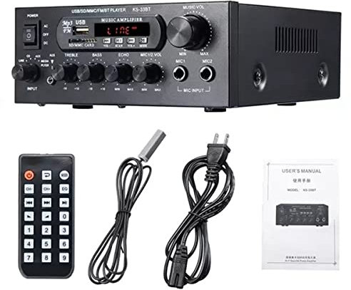 Jolsaawie 1200W 220V Amplificador Bluetooth HiFi Amplificador Digital 33BT EstéReo LED Amplificador de Audio Digital Aux FM Radio Enchufe de la UE