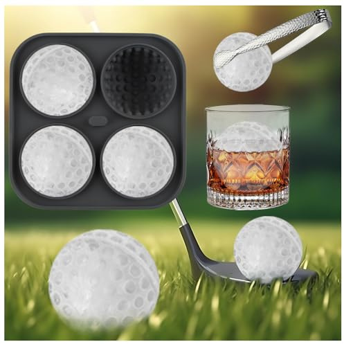 Ice Cubes Golfboll, SilverChry isbitsform, golfboll, 3D-isbitsbehållare med trattlock, silikon isbollsform för is, whisky, cocktail, juice, glass, ljus (1, grå, 4 golf)