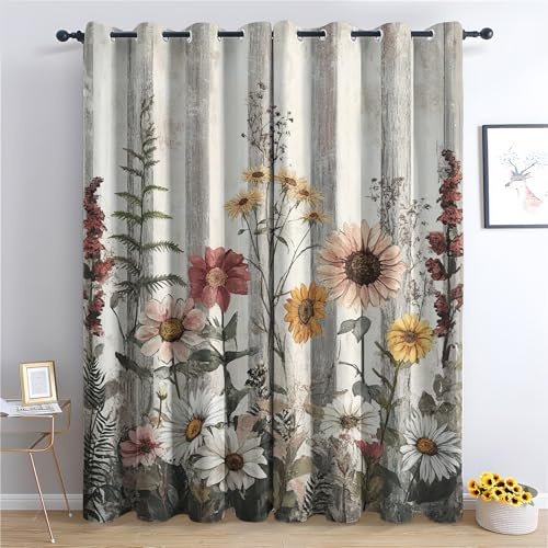 Luxfieo Vintage Blumenmuster Vorhänge Botanische Wildblumen Vorhang Blickdicht Gardinen Verdunklungsvorhänge mit Ösen Thermovorhang für Wohnzimmer Schlafzimmer Fenster Deko 2er Set H 160 x B 140 cm I#