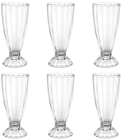 UNIQUE HOME LIVING Sundae Glasses Set of 6, Tall 340ml Knickerbocker Glory Dessert Glasses, Milkshake Soda Fountain Glass Dessert Cups with Footed Base, Ice Cream Bowls, Dishwasher Safe Glassware