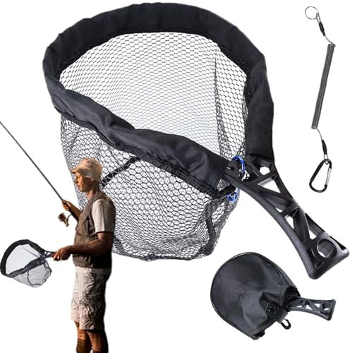 Fishing Landing Net, Pond Fly Fishing Gear, Freshwater Saltwater Use, Foldable Design, Lightweight Frame, Medium Size, Excellent for Salmon, Trout, Bass, Kayak, Outdoor Anglers