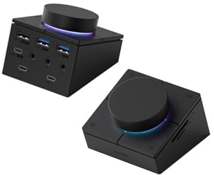 Hagibis Knopp USB C-hubb med genvägsknappar, RGB Typ-C dockningsstation med 5 Gbps USB-C, 2 USB3.0, 3,5 mm uttag, SD/Micro SD3.0, USB 2.0 för MacBook iPad Pro bärbar dator (svart AG)