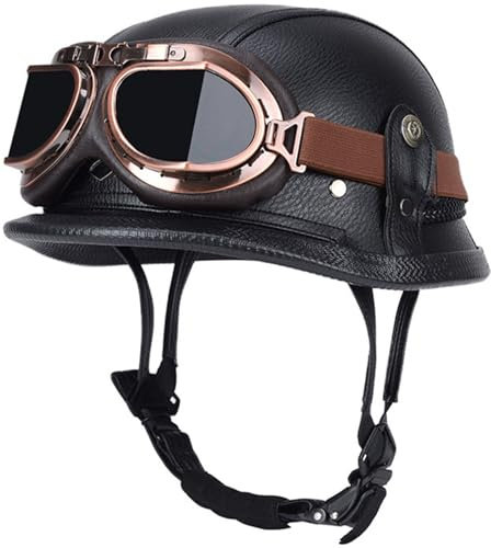 Casco Moto Vintage Semi-Aperto In ABS Casco Scodella Leggero Per Scooter/Cruiser, Fodera In Traspirante, Omologato DOT/ECE EPS Antishock, Fibbia Rapida Unisex 13,M