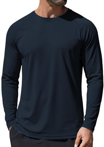 GOLDPKF UV Tshirt for Men Sun Protection Long Sleeve Tops Fishing Beach Lightweight Quick Dry Rashguard Top Navy L