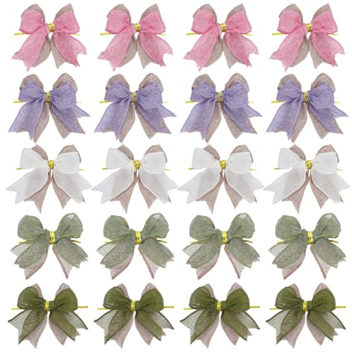 PH PandaHall 20pz 12cm Fiocchi Piccoli di di Juta 5 Colori Fiocchi di Nastro Artigianato Fai Da Te Archi Natalizi per Cucito Abbellimento Confezione Regalo Matrimoni Alberi di Natale Decorazioni