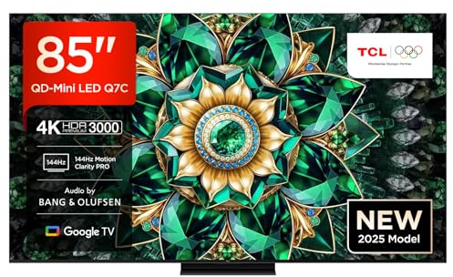 TCL 85Q7C-UK QD-Mini LED TV, 4K HDR Premium 2600, Smart TV Powered by Google TV (Dolby Vision IQ & Atmos, HVA Panel, Audio by Bang & Olufsen, 144Hz Motion Clarity Pro)