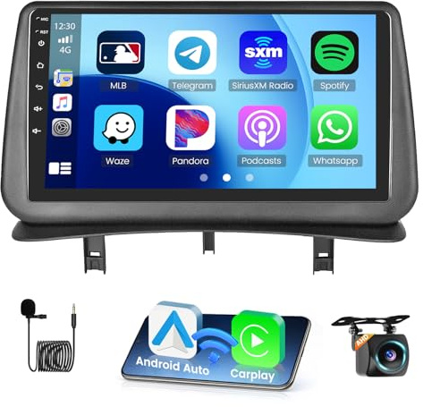 Roinvou 8 Core 4+64G Android Autoradio per Renault Clio 3 2008-2014, Stereo 2 DIN con 9 Pollici Schermo con GPS WiFi 32EQ DSP Mirror Link Bluetooth FM/RDS Radio SWC Retrocamera