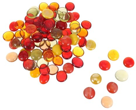 FUTUREORYY Flat Glass Marbles Stones for Vase Filler and Aquarium Decor Flat Bottom Pebbles Beads for DIY Craft and Fish Bowl Marble Decoration Mixed Red and Yellow Decorative Glass Gems