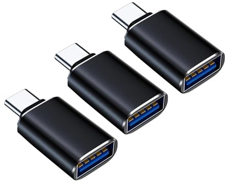 3Pcs USB to USB C Adapter, Aluminum USB to Type C Male OTG Adaptor, USB A 3.0 Female to USB-C Male Converter, Compatible with Type-C Phones, Tablets, Watch,Pad, Other USB Type-C Devices(Black)