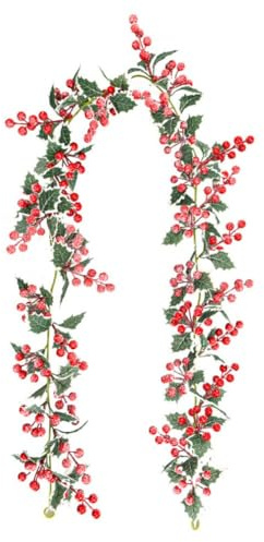 ZYNCUE Künstliche Stechpalmen-Girlande, Efeu, Weinblätter, für Laub, roter Weihnachtsbaumschmuck, Weihnachtsdekoration