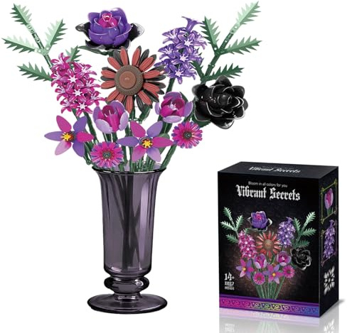 Mavo brix Set de Construcción de Flores, Ramo de Flores Silvestres, Arreglo de Flores Artificiales para Adultos, Decoración para Mesa de Cena, Sala de Estar, Hogar y Oficina, Regalo Ideal, 614 Piezas
