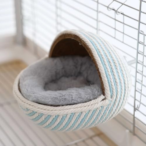 Casa para pájaros de cáscara de coco para jaula, hamaca nido colgante cálida para periquitos, tienda de campaña de algodón suave para pájaros, accesorios acogedores para jaulas de pájaros(blue)