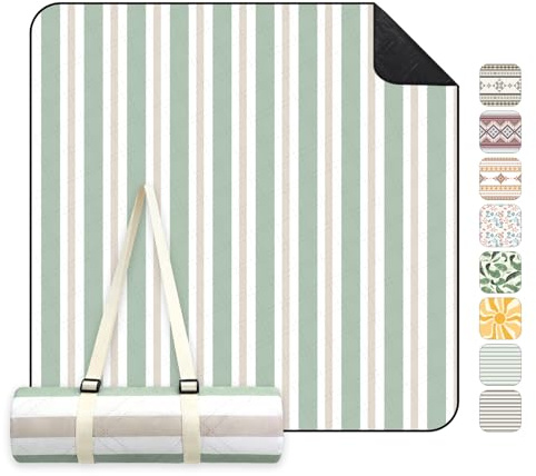 Sekey Picknickdecke Wasserdicht 200x300 cm groß, Stranddecke Sandfrei | Gepolstert, Dreischichtige Struktur, PEVA-Wasserfestboden, Bindegurt-Trageriemen, geeignet für Picknick, Camping, Strand