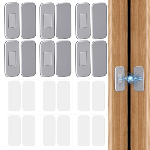6 Sets Quiet Magnetic Cabinet Door Catch, Punch-Free Stainless Steel Door Catch Closer to Stay Closed Ultra Thin Invisible Adhesive Drawer Magnets Latch for Kitchen Closet Wardrobe Closure