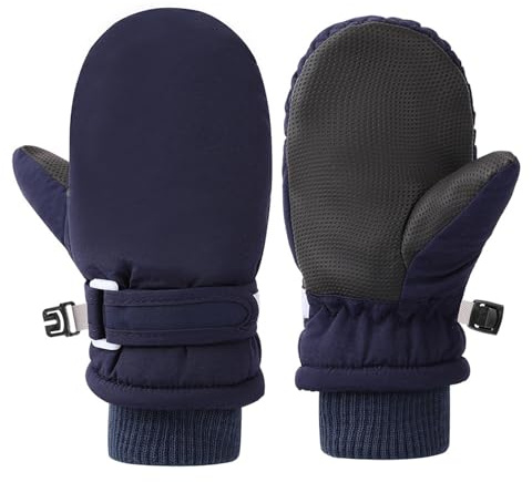QKURT Gants de Ski d'hiver pour Enfants, Gants Chauds pour la Saison Froide, Gant Thermiques Coupe-Vent de Couleur Unie, moufles antidérapantes pour Le vélo, garçons et Filles de 1 à 10 Ans