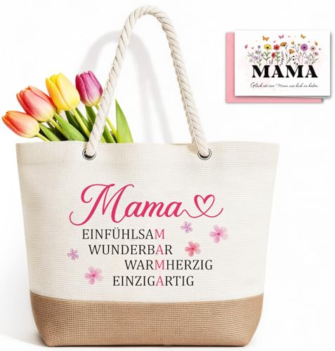 TUZELIYA Mama Geschenk Tasche - Faltbare Wasserdicht Einkaufstasche mit Glückwunschkarte, Geschenke für Mama zum Geburtstag Muttertag