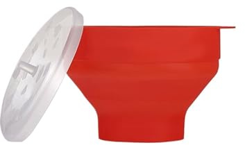 Palomitero de silicona for microondas, recipiente plegable, apto for, con tapa, for lavavajillas(S-Red)
