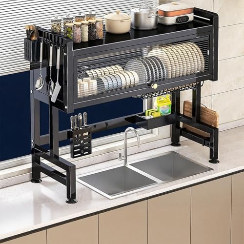 Diskdränering med stor kapacitet, robust, multifunktionell diskbänk, kökshandfat, organisering med skydd (svart, 75 cm/29,5 tum)