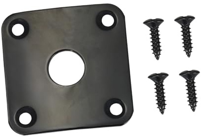 Schwarz Klinkenbuchsenplatte Stück 4 Metall für E-gitarre | Gebogene Unterseite, Inklusive Schrauben, für E-gitarren Hardware, Robustes Metallzubehör