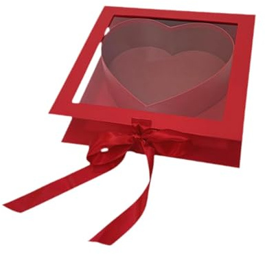 Yunmeryker Scatola Portafiori a Forma di Cuore per, Scatola Decorativa con Finestra di Presentazione, Confezione Regalo in Cartone con Rose, Ciocco, Rosso
