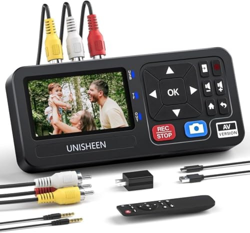 UNISHEEN VHS to Digital Converter with Remote,Compatible with VHS, VCR, DVR, DVD, Cassette, Hi8, Mini DV, Camcorder, Gaming Consoles(VCR, VHS/DVD Player, Camcorder Required)