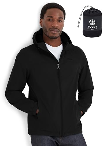 TOG24 Craven Mens Windproof Breathable Waterproof Jacket, Packaway Hood Zip | 100% Polyamide, Coat, Lightweight, Packable, Packs away, Water-repellent finish, Moisture-wicking, Pockets, Hiking, Running