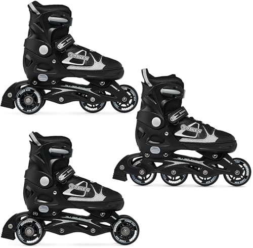 RAVEN 3in1 Inline Skates Pattini in linea Triskates Pattini a rotelle per bambini e adulti regolabili (Spirit Black/White, 40-43 (25,5-28cm)