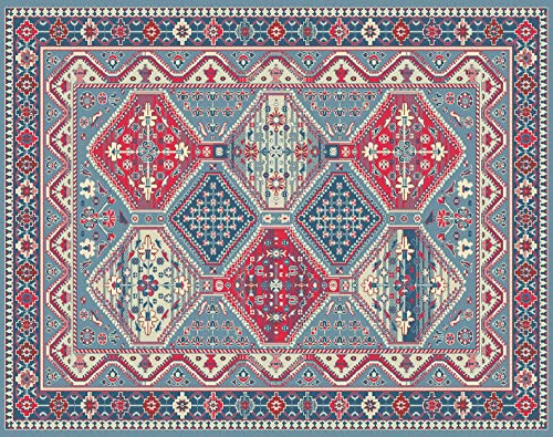 HomeLife Tappeto Stile Persiano/Orientale 60x110CM | Tappetino in Cotone per Salotto/Camera da Letto/Soggiorno con Fondo Antiscivolo | Scendiletto Stampa Digitale Stile Orientale (Blu,60x110)