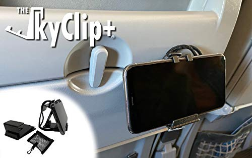 The SkyClip + Handy- und Tablet-Halterung für Flugreisen, zu Hause im Büro – Inflight Handy-Halterung & Ständer kompatibel mit iPhone, Android, Kindle Tablets Ultimatives Reisezubehör (schwarz)