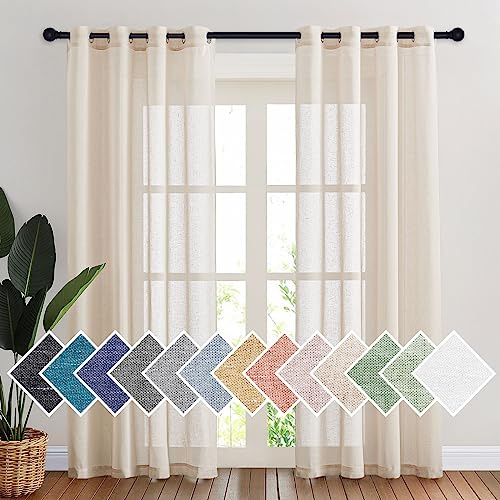 PONY DANCE Leinen Vorhang mit Ösen Landhaus Gardinen Halbtransparent | 2er Set, H220 x B140 cm, Beige, Leinenoptik, Luftig, Lichtdurchlässig, Sichtschutz, für Schlafzimmer Wohnzimmer Büro