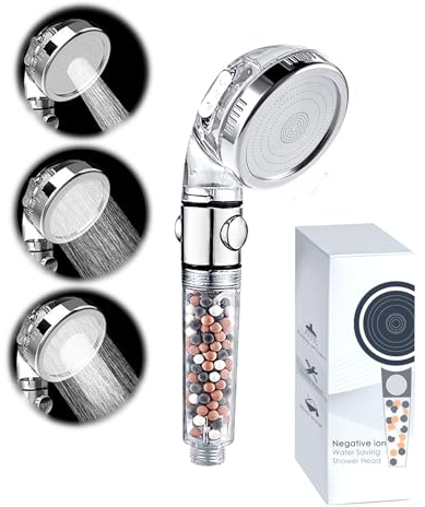 Shower Head,4 Modes with Pause Button High Pressure Shower Head with Handheld,Chlorine & Flouride Filter,Helps Dry Skin & Hair Loss,Best Bathroom Accessories for Shower Experience (White)