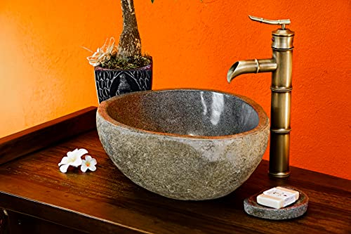 Naturstein Waschbecken, handgefertigtes Flussstein Aufsatz Waschbecken (30cm)