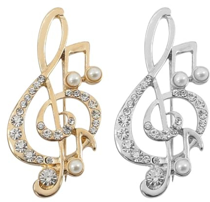 SOIMISS 2Pcs Brosche Damen, Kristall Strass Brosche Pins Kristall Musik Notizen Brosche Pin Musik Violinschlüssel Brosche für Frauen Mädchen Geschenke für Kleidung, Cardigan