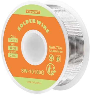 TOWOT Lötzinn, Bleifreier Lötdraht mit Kolophoniumkern, Lötzinn Elektronik, Silberdraht Löten (Sn99,3% Cu0,7%/1,0mm,100g)