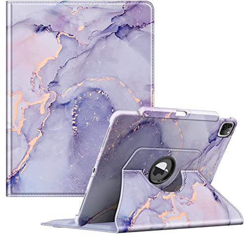 Fintie Étui rotatif pour iPad Pro 12,9 6e génération 2022-360 degrés avec porte-crayon, mise en veille/réveil automatique, convient également à l'iPad Pro 12,9 5e/4e/3e génération, marbre lilas