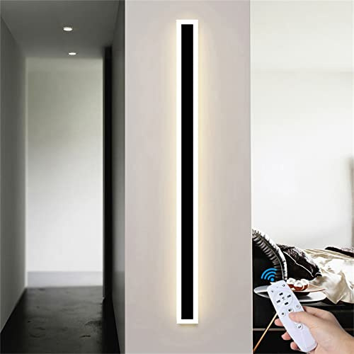 LED Modern Dimmbar Wandleuchte Innen mit Fernbedienung Wandlampe Schwarz Lang Strip 2700K-6500K Einstellbar Helligkeit Acryl Wandbeleuchtung für Schlafzimmer Wohnzimmer Flur Nachtlicht (30cm 18W)