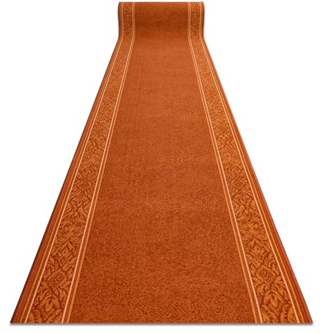 rugsx Antirutsch Teppichläufer St. Tropez - Rahmen, moderner Kurzflor für Küche, Flur & Wohnzimmer, Meterware, rot 100x400 cm
