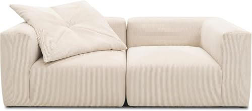 DOMO. collection Sofa Malia, 2 Sitzer, Beige | Modulares Cordsofa im modernen Design, 2 Sitzer aus zwei Polsterelementen mit großzügigem Sitzkomfort