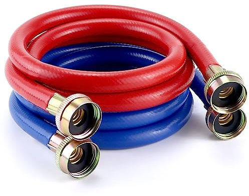 Washer Hoses 4FT,Rubber Washing Machine Hoses 3/4 Washer Machine Hoses 2 packs,Burst Proof Water Supply Lines ​for Hot and Cold Washer Water Hoses,Universal for All Standard Wash Machines-by MIFLUS