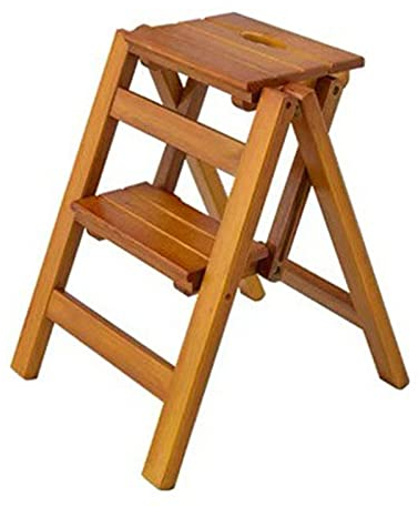 Tritthocker Klappbarer Tritthocker aus Holz, tragbarer Leiterstuhl, multifunktionaler Trittleiter/Treppenstuhl für die Heimbibliothek, 2/3 Stufen (Wood Color 2 Layer)