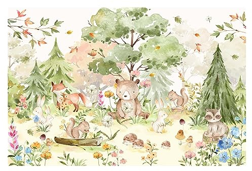 Bilderwelten Fototapete Babyzimmer Aquarell Waldtiere 225x336 cm Vlies-Tapete XXL Smart Wandtapete Wanddekoration Kinder Kinderzimmer