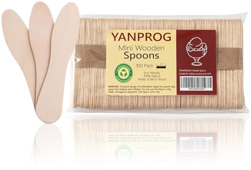 YANPROG Mini Wooden Spoons Small Tasting Spoons 3 Ice Cream Spoons 100Pcs, Natural Birch Biodegradable Compostable Wooden Cutlery for Parties, Weddings, Camping