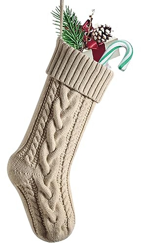 Nanou Groß Nikolausstrumpf Weihnachtsstrümpfe, Nikolausstiefel, Weihnachten Hängende Taschen, Weihnachten Geschenktasche für Weihnachten Deko (Länge 46cm, 1 Stück, Flachs)